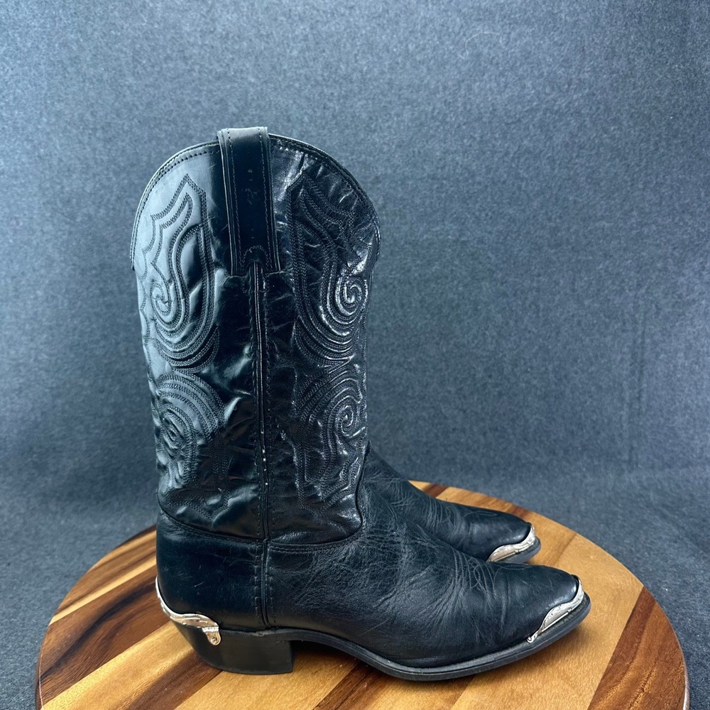 Capezio Womens Black Leather Western Cowboy Boots Silver Toe Heel Hardware Sz 10